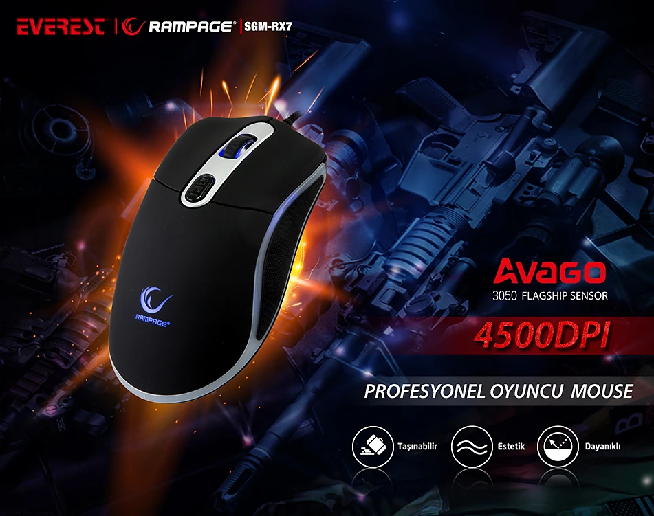 Everest Rampage SGM-RX7 Usb Siyah 4500 DPI Gaming Mouse Pad ve Oyuncu Mouse