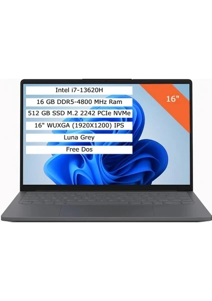 2. El Lenovo IdeaPad Slim 3 16IRH10 83K2001WTR i7-13620H 16 GB 512 GB SSD UHD Graphics 16" WUXGA Notebook (06.08.2027 Tarihine kadar garanti)