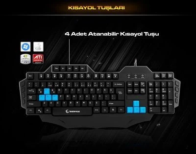 Everest Rampage KB-R01 Siyah USB Makro Tuşlu Oyun Q Multimedia Klavye