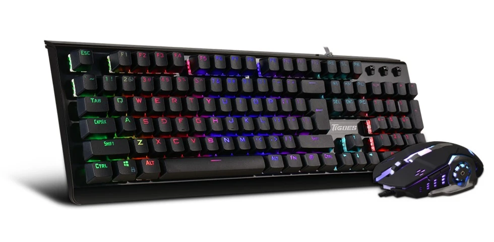 Tigoes K2 RGB Mavi Switch Su Geçirmez Mekanik Klavye + Oyuncu Mouse Set