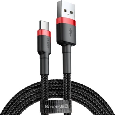 BASEUS CAFULE SERİSİ TYPE-C 2A DATA ŞARJ KABLOSU 2 METRE KIRMIZI / SİYAH