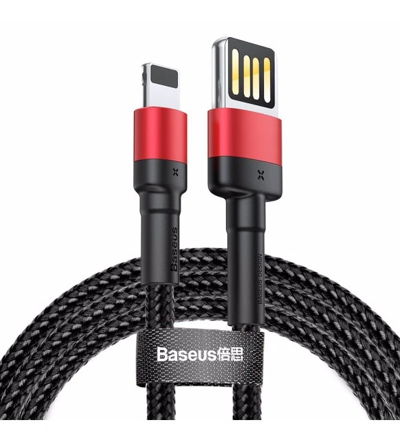 BASEUS CAFULE SPECİAL EDITION LİGHTNİNG ŞARJ VE DATA KABLOSU 2.4A 1MT SİYAH-KIRMIZI CALKLF-G91