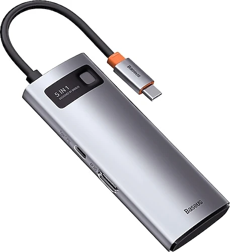 BASEUS METAL GLEAM 5’İ 1 ARADA MULTİFONKSİYONAL TYPE-C HUB DOCK STATİON GRİ ÇOĞALTICI