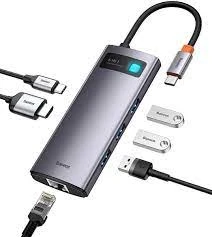 BASEUS METAL GLEAM 6 İN 1 MULTİFONKSİYONAL TYPE-C HUB DOCK STATİON GRİ