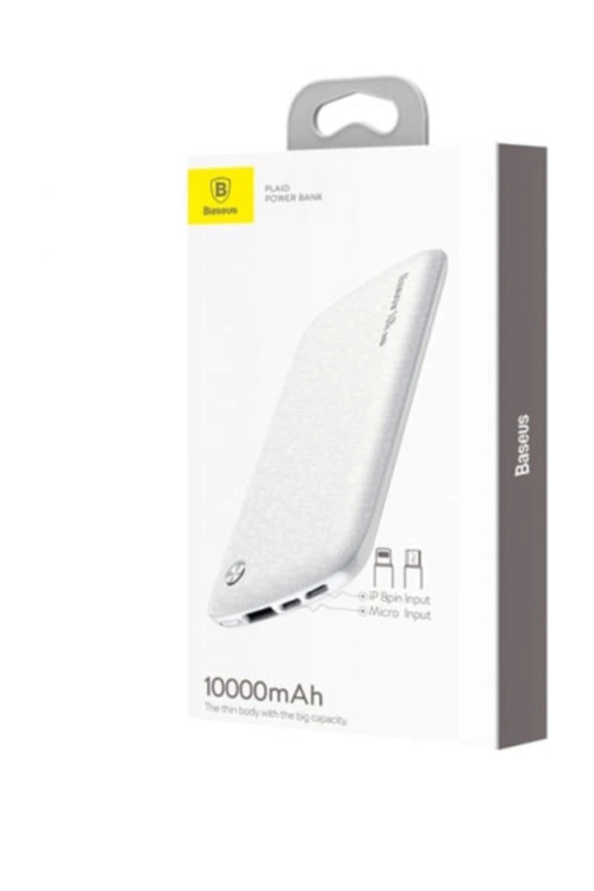 BASEUS PLAİD 10000 MAH POWERBANK LİGHTNİNG + MİCRO USB ŞARJ GİRİŞLİ - BEYAZ