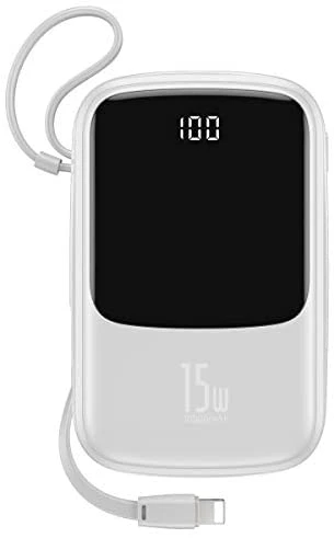 BASEUS Q POW 10.000 MAH LİGHTNİNG KABLOLU POWERBANK BEYAZ