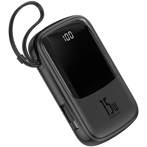 BASEUS Q POW LİGHTNİNG KABLOLU 10000 POWERBANK SİYAH