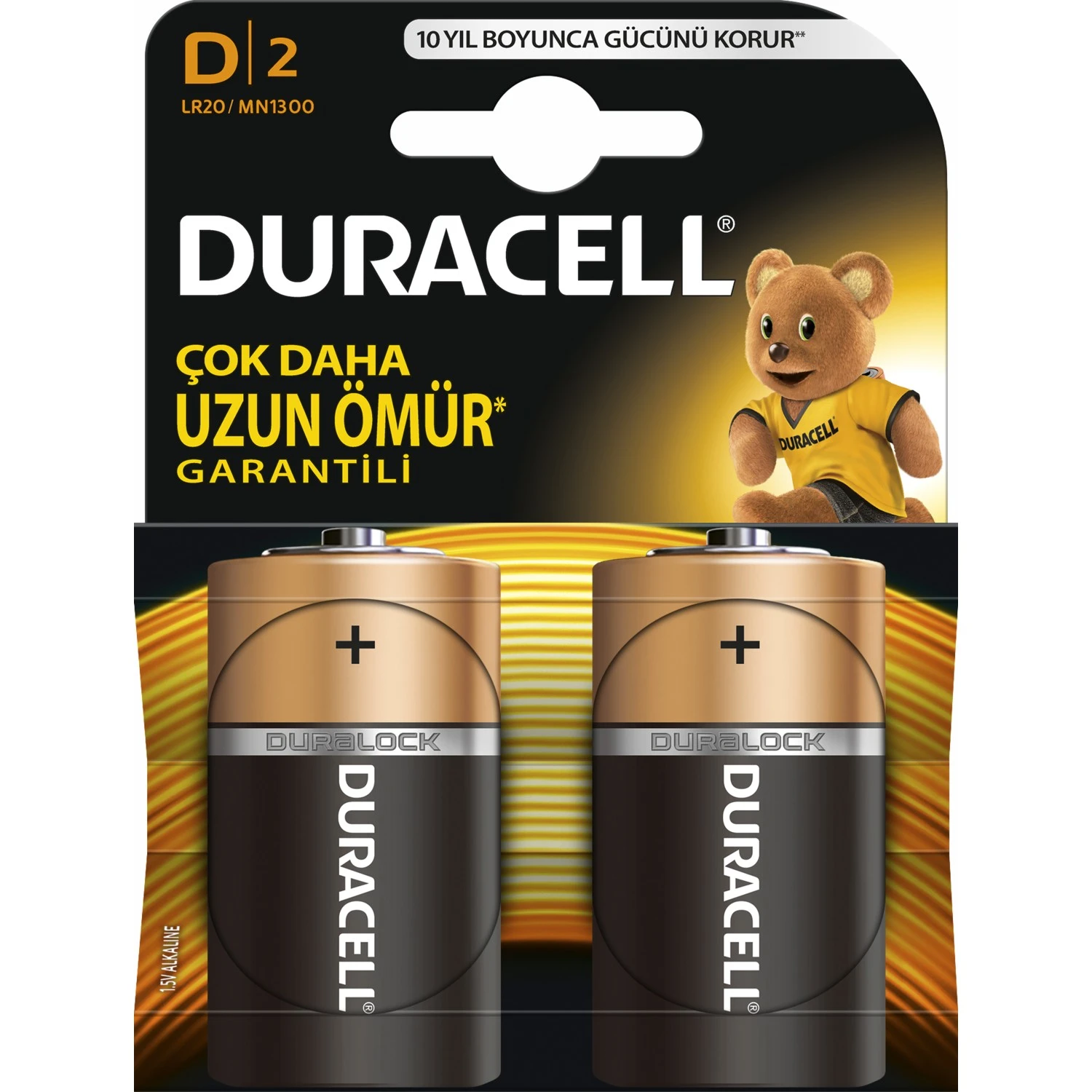 DURACELL DURALOCK ALKALİNE  2'Lİ KALIN PİL D2 LR20 / MN1300