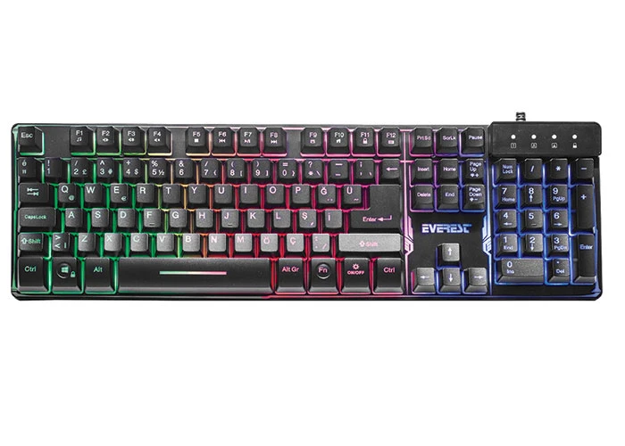EVEREST KB-GX9 SİYAH USB GÖKKUŞAĞI RENKLİ AYDINLATMALI Q STANDART GAMİNG KLAVYE
