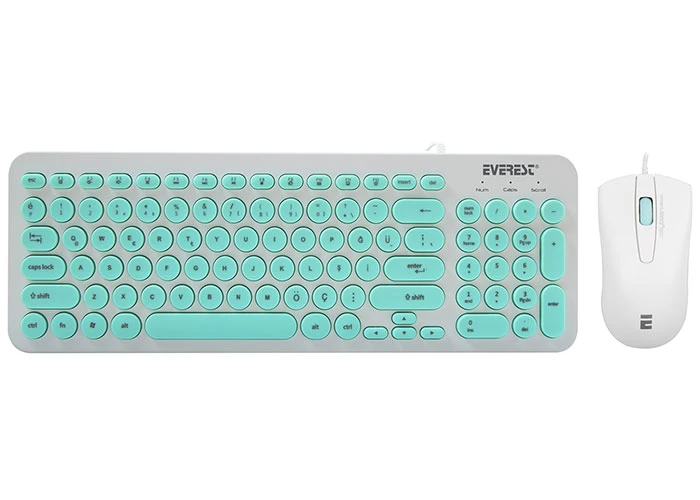 EVEREST KM-01K TURKUAZ USB YUVARLAK TUŞLU 3D MOUSE COMBO TÜRKÇE KLAVYE + MOUSE SET