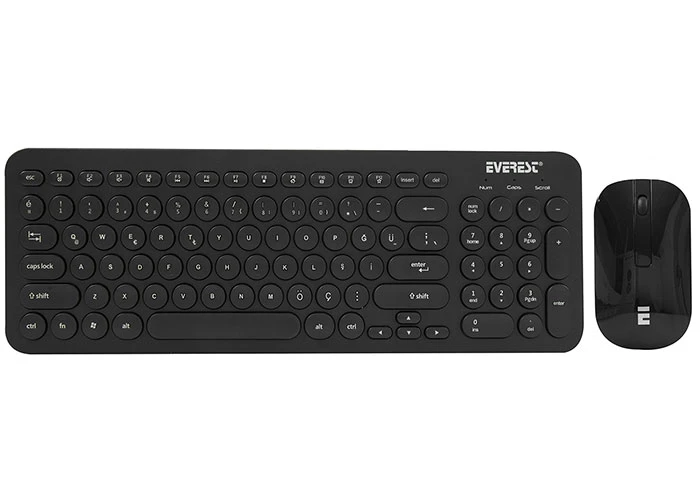 EVEREST KM-01W SİYAH YUVARLAK TUŞLU 3D MOUSE COMBO TÜRKÇE KABLOSUZ KLAVYE + MOUSE