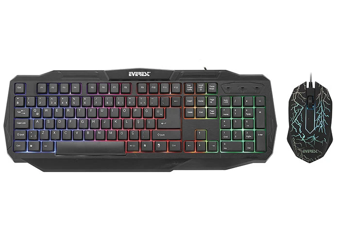 EVEREST KMX-86 OLİVİNE SİYAH USB GÖKKUŞAĞI ZEMİN AYDINLATMALI Q STANDART KLAVYE + MOUSE SET
