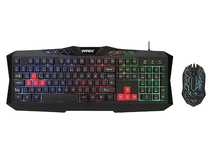 EVEREST KMX-88 SİYAH USB GÖKKUŞAĞI ZEMİN AYDINLATMALI Q MULTİMEDİA OYUNCU KLAVYE + MOUSE SET