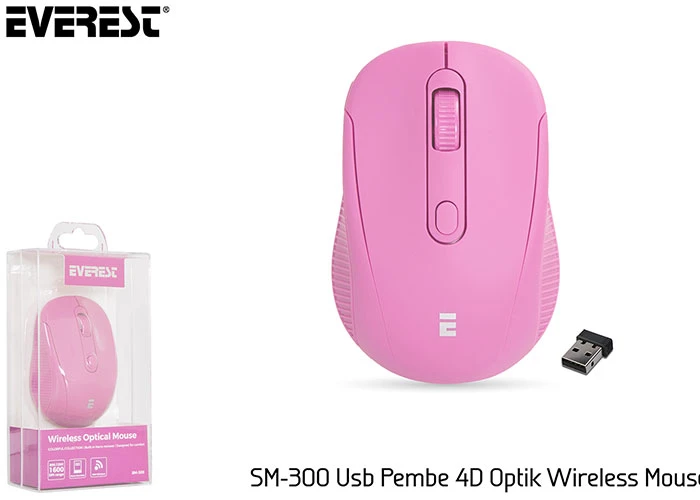EVEREST SM-300 USB PEMBE 4D OPTİK ALKALİN PİL KABLOSUZ MOUSE