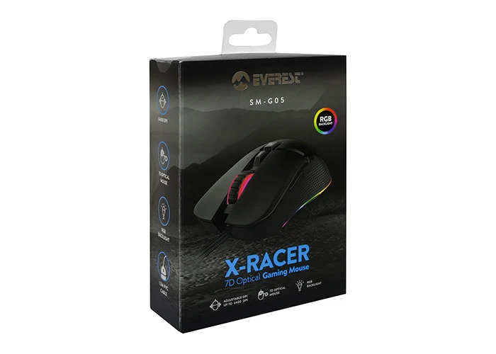 EVEREST SM-G05 X-RACER USB SİYAH 6400DPİ RGB LEDLİ GAMİNG OYUNCU MOUSE