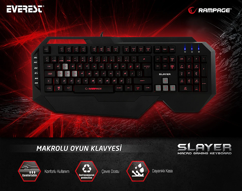 Everest Rampage SLAYER KB-R11 Siyah USB Tuş Aydınlatmalı Makrolu Q Gaming Klavye