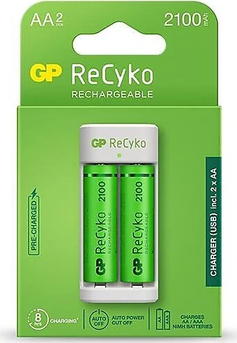 GP E211 USB ŞARJ CİHAZ + 2 ADET AA 2100 MAH ŞARJLI KALEM PİL