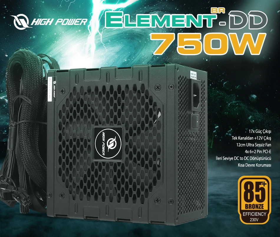 HİGH POWER ELEMENT BR 750W 80+ BRONZE SİYAH ATX GÜÇ KAYNAĞI HP1 M750BR H12S