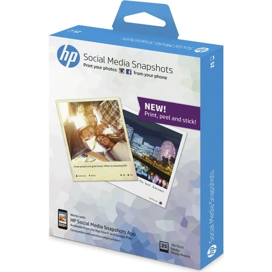 HP SOCİAL MEDİA SNAPSHOTS ÇIKARILABİLİR YAPIŞKAN FOTOĞRAF KAĞIDI (W2G60A) - 10X13CM - 25 SAYFA