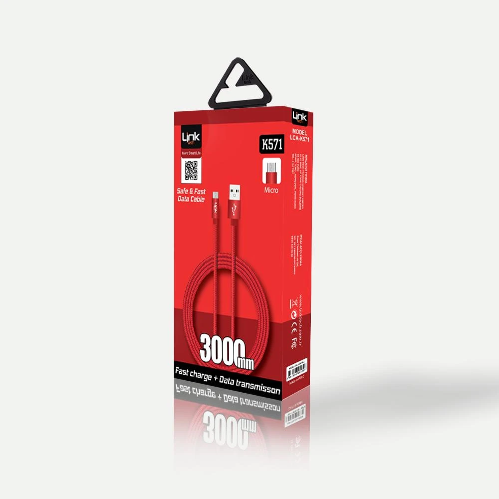 LINK TECH K571 SAFE MİCRO USB METAL BAŞLI 3000 MM ŞARJ KABLOSU SİYAH