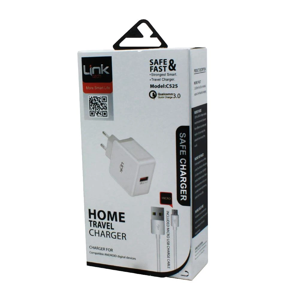 LINKTECH C525 SAFE MİCRO USB HIZLI ŞARJ CİHAZI Q.C 3.0 BEYAZ