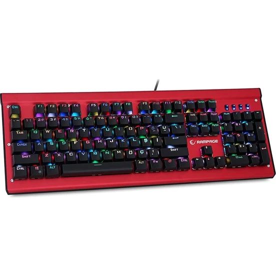 RAMPAGE KB-R19 MANLY KIRMIZI FULL RGB IŞIKLI METAL KASA PROFESYONEL MAVİ SWITCH MEKANİK GAMİNG KLAVYE