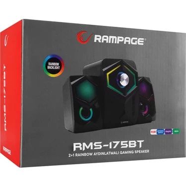 RAMPAGE RMS-175BT 2+1 5W*2 BLUETOOTH+USB-TF-FM RAİNBOW AYDINLATMALI GAMİNG SPEAKER HOPARLÖR