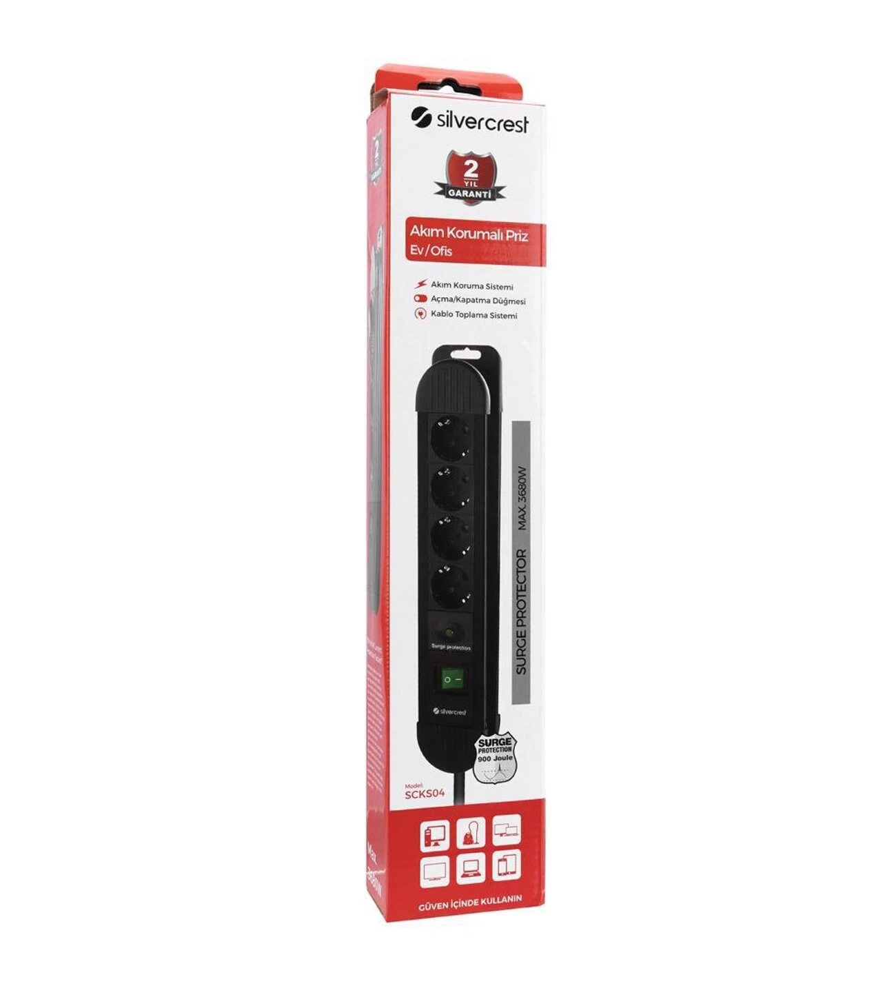 SİLVER CREST SCKS04 1.5M 3G1.5MM2 900 JOULE 4LÜ AKIM KOR. GRİ PRİZ ÇOKLAYICI