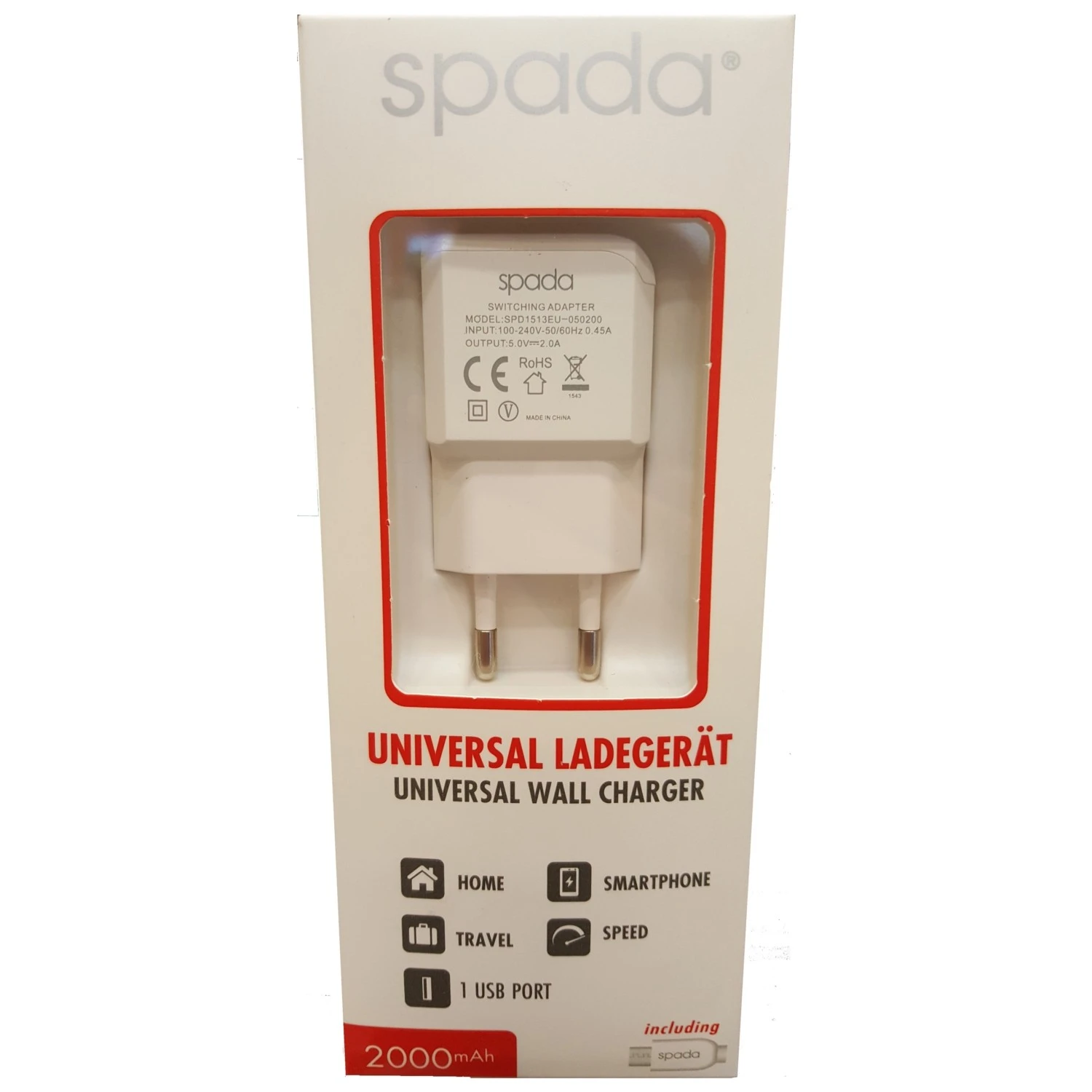 SPADA  USB ŞARJ BAŞLIK 1A + 1 MT LIGHTING KABLO