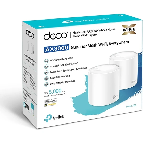 TEŞHİR TP-LİNK DECO X60 AX 3000 MBPS TÜM EV MESH Wİ-Fİ 6 SİSTEMİ ( 2’LÜ PAKET )