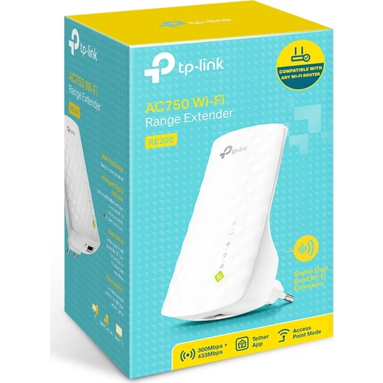 TEŞHİR TP-LİNK RE200 750MBPS KABLOSUZ AC DUAL BAND 1RJ45 PORTLU KOLAY KURULUMLU ACCESS POİNT & EVRENSEL MENZİL GENİŞLETİCİ