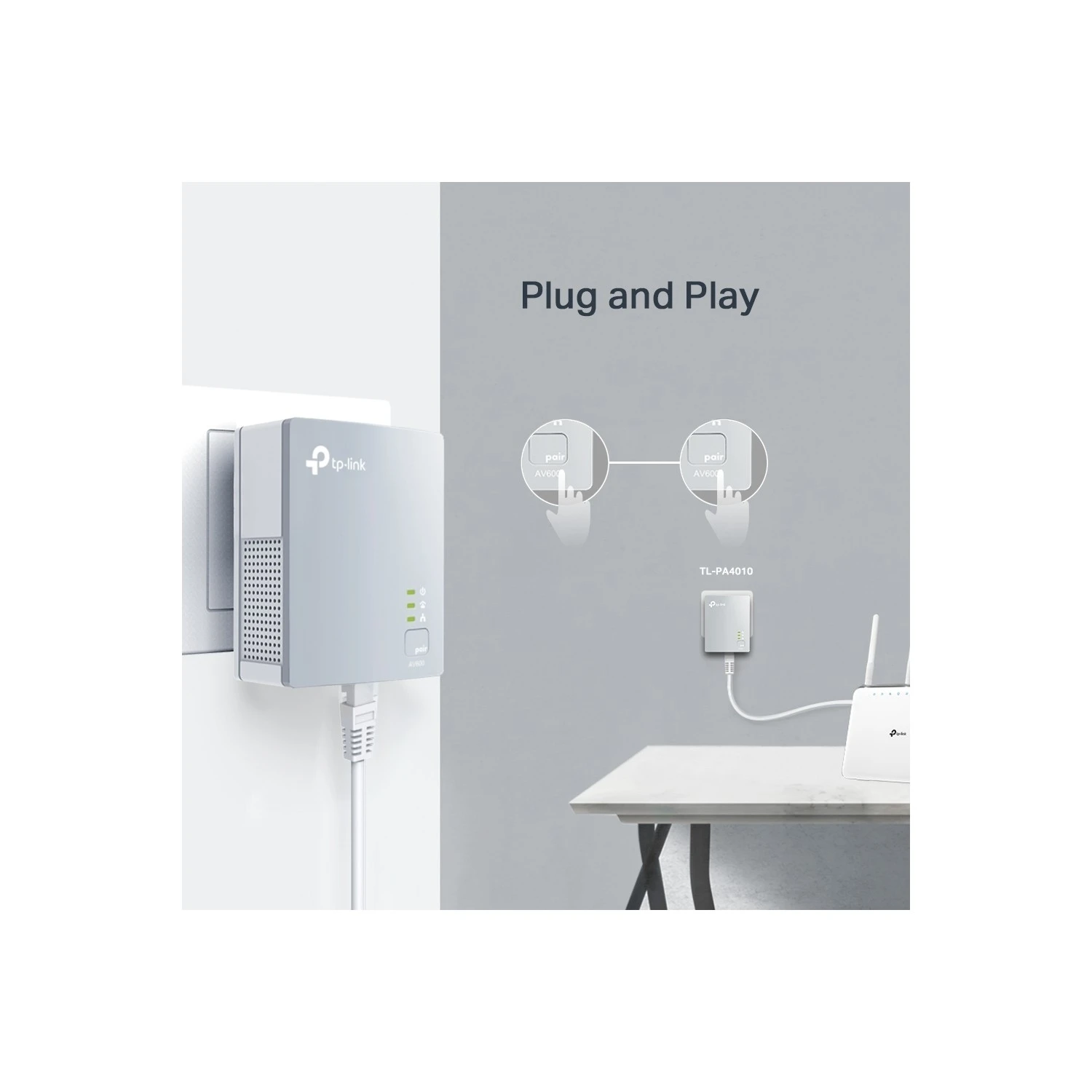 TP-LINK TL-PA4010KIT AV600 500Mbps Tak-Kullan 300 Metre Mesafeli Powerline Adaptör