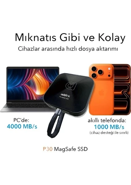 Addlink P30 2TB 4000-3600 MB/s USB 4.0 (40Gbps) Type-C Portable Taşınabilir SSD AD2TBP30B4K