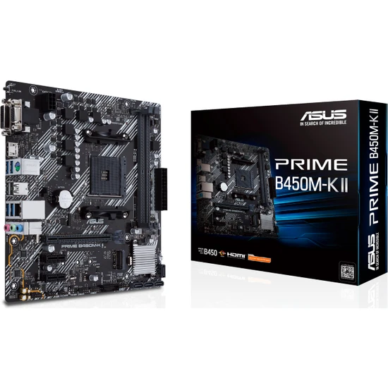 ASUS PRİME B450M-K II AMD AM4 DDR4 4400 HDMI DVI VGA M2 USB 3.2 MATX