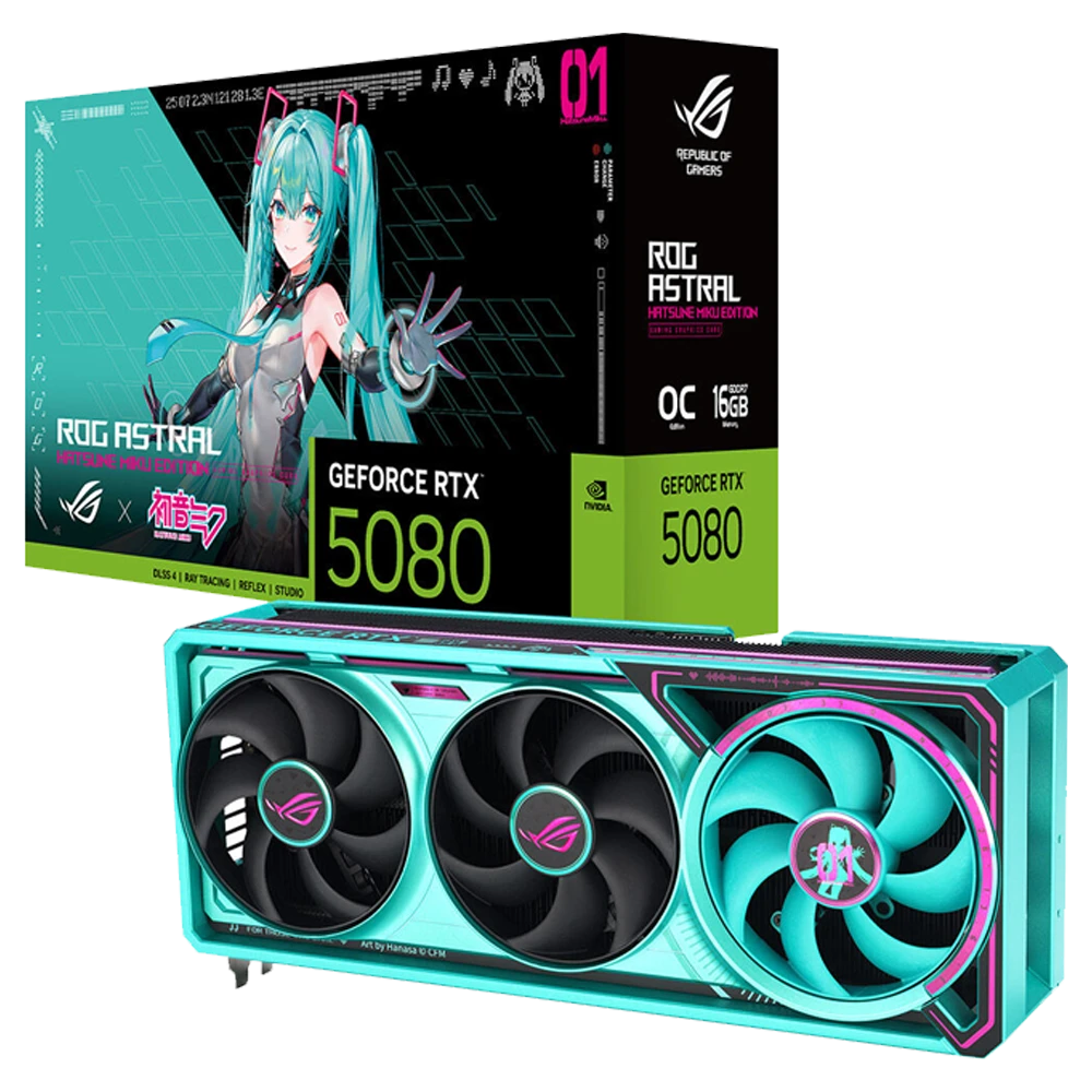 Asus RTX 5080 ROG Astral OC Hatsune Miku Edition ROG-ASTRAL-RTX5080-O16G-HATSUNE-MIKU-EDITION 256 Bit GDDR7 16 GB Ekran Kartı