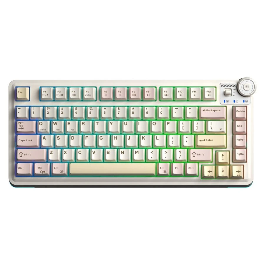 Aula AU75 3 Modlu Mekanik Gaming Kablosuz Klavye RGB TKL Bloomfield Switch Hot Swap Makrolu Oyuncu Klavyesi Krem
