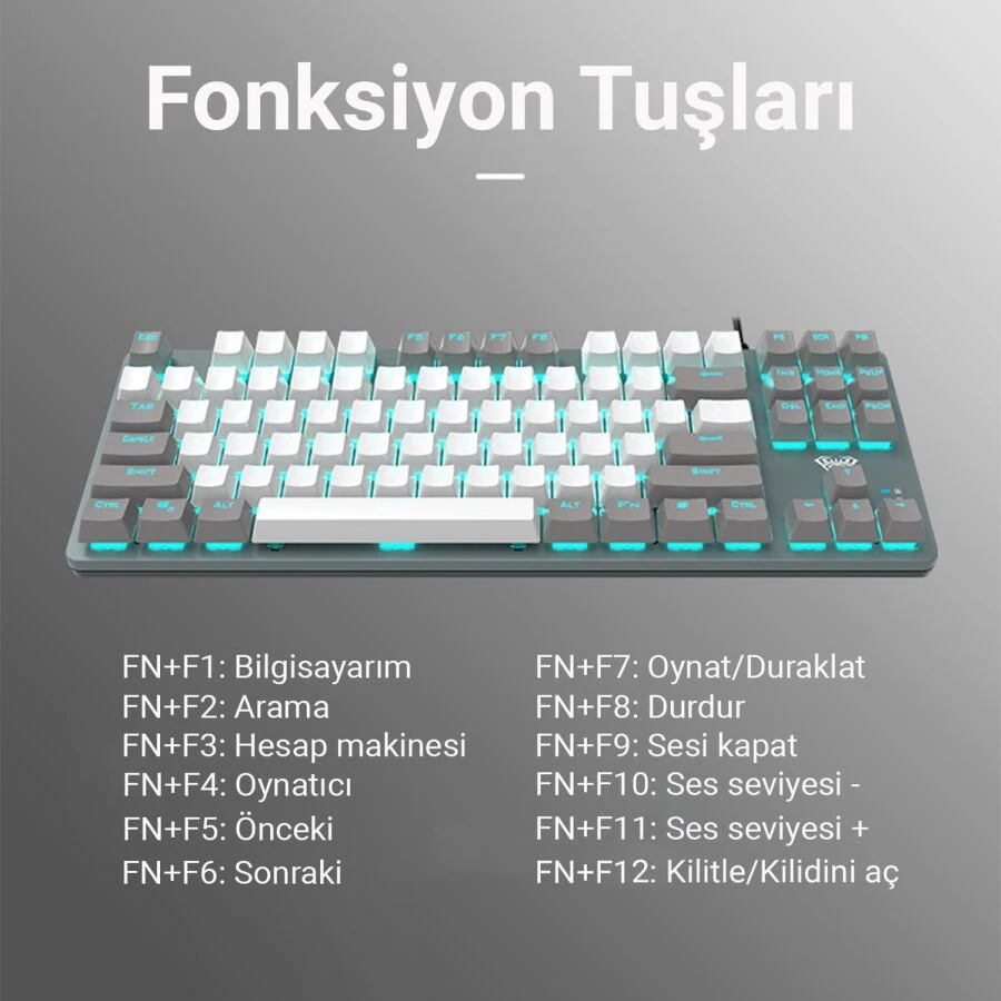 Aula F3287 Blue Switch Kablolu Mekanik Oyuncu Klavyesi