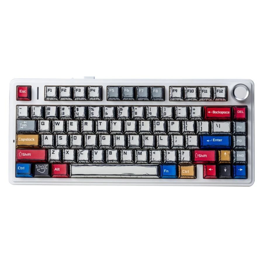 Aula F75 Mekanik Kablosuz Oyuncu Klavyesi RGB TKL Reaper Switch Hot Swap Makrolu Comic Karikatür Tasarım
