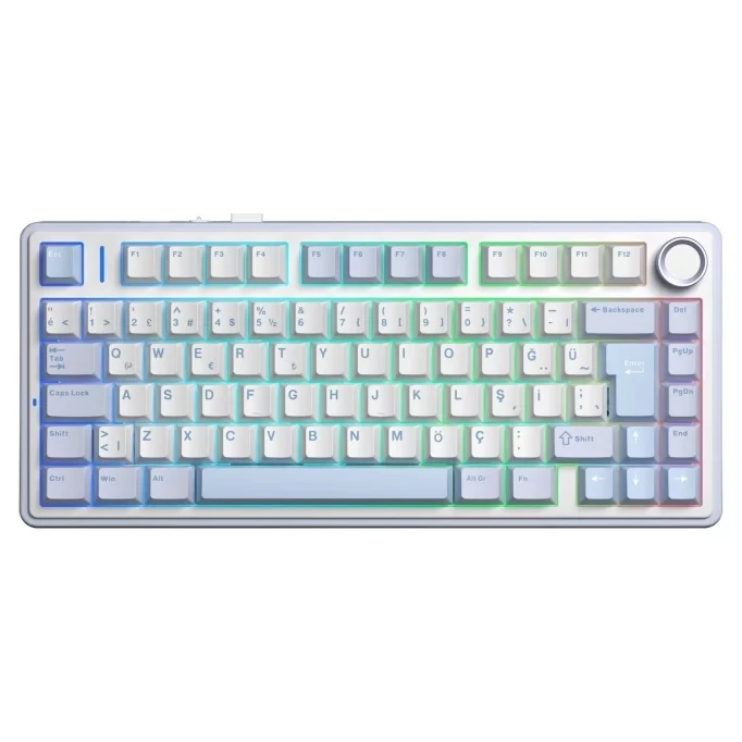 Aula F75 Mekanik RGB TKL Hot Swap GrayWood V4 Switch Kablosuz Makrolu Türkçe Q Klavye Buz Mavisi