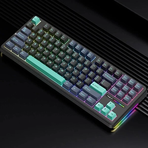 Aula F87 PRO Mekanik RGB TKL GrayWood V4 Switch Kablosuz Makrolu Hot Swap Klavye Siyah