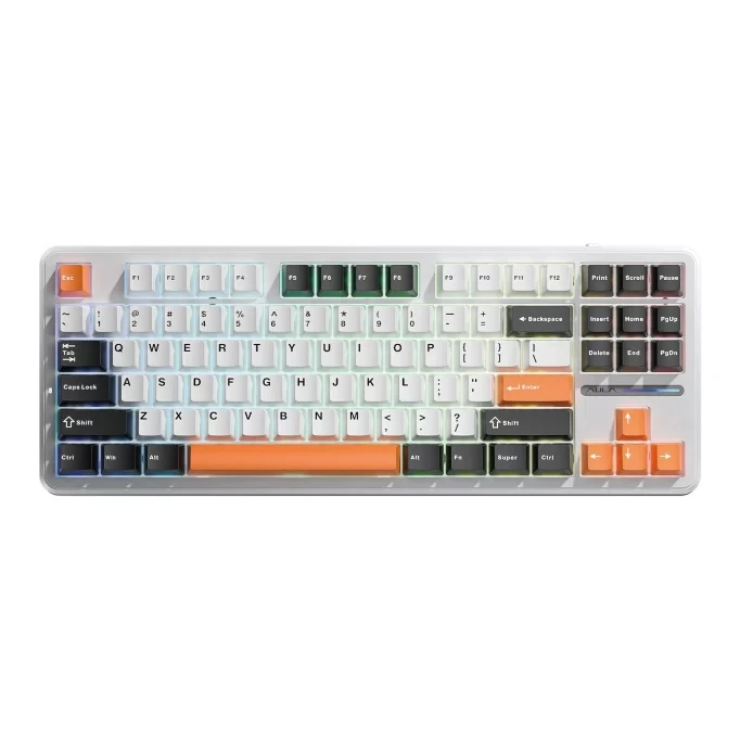 Aula F87 Mekanik RGB TKL SpaceCrystal Switch Kablosuz Makrolu Hot Swap Klavye Turuncu