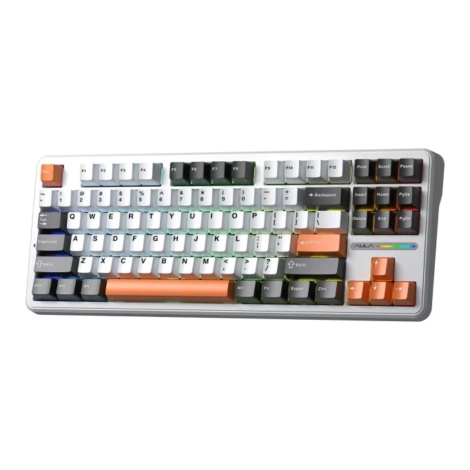 Aula F87 Mekanik RGB TKL SpaceCrystal Switch Kablosuz Makrolu Hot Swap Klavye Turuncu