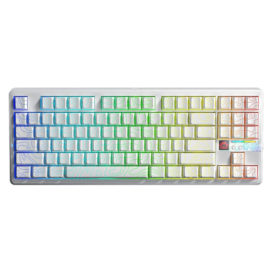 Aula F87 PRO V2 Mekanik RGB TKL Star Vector Switch Kablosuz Makrolu Hot Swap Klavye Desenli Beyaz