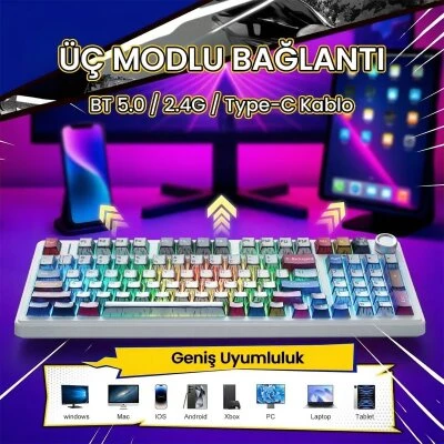 Aula F99 Pro Comic RGB %96 Star Vector Switch Kablolu/Kablosuz Mekanik Oyuncu Klavyesi