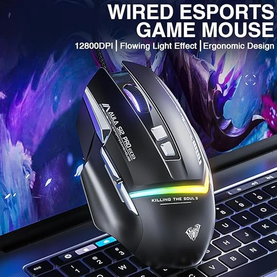 Aula S12 Pro Siyah Makrolu Ergonomik Optik Kablolu Oyuncu Mouse