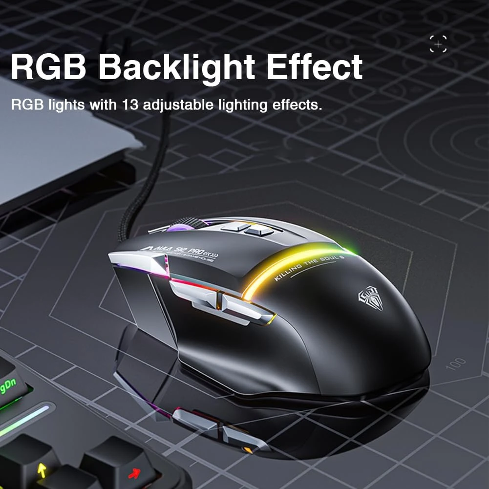 Aula S12 Pro Siyah Makrolu Ergonomik Optik Kablolu Oyuncu Mouse
