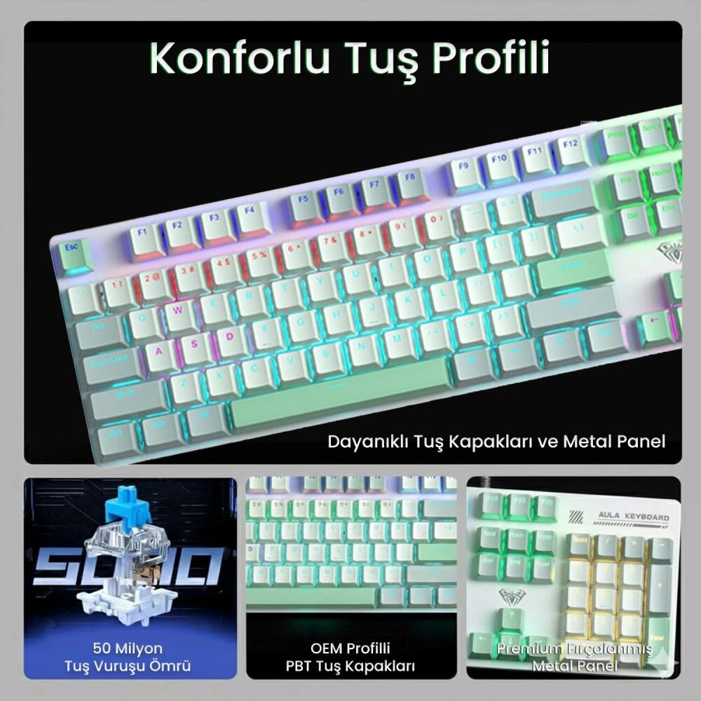 Aula S500 RGB %100 Brown Switch Kablolu Mekanik Oyuncu Klavyesi