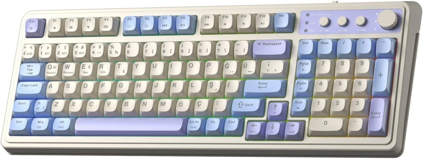 Aula S99 Retro Mavi RGB %96 Kablolu/Kablosuz Oyuncu Klavyesi