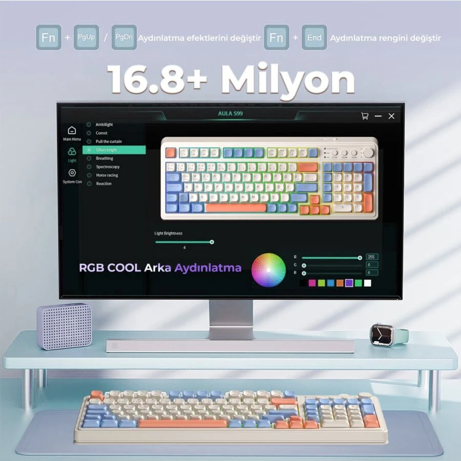 Aula S99 Retro Turuncu RGB %96 Kablolu/Kablosuz Oyuncu Klavyesi