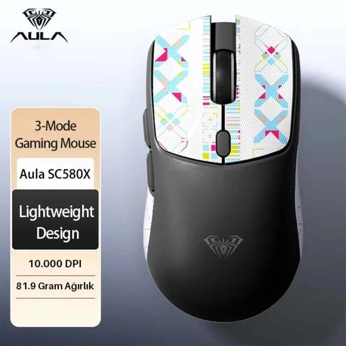 Aula SC580X LightWeight Siyah Şarjlı Makrolu Ergonomik Optik Kablolu/Kablosuz Oyuncu Mouse
